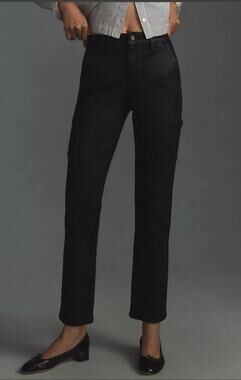 NWT PAIGE Jolie Black Coated Mid-Rise Cargo Jeans - 33 waist